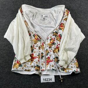 Lavon Christmas Windbreaker Jacket Womens Large White Graphic Print Full Zip